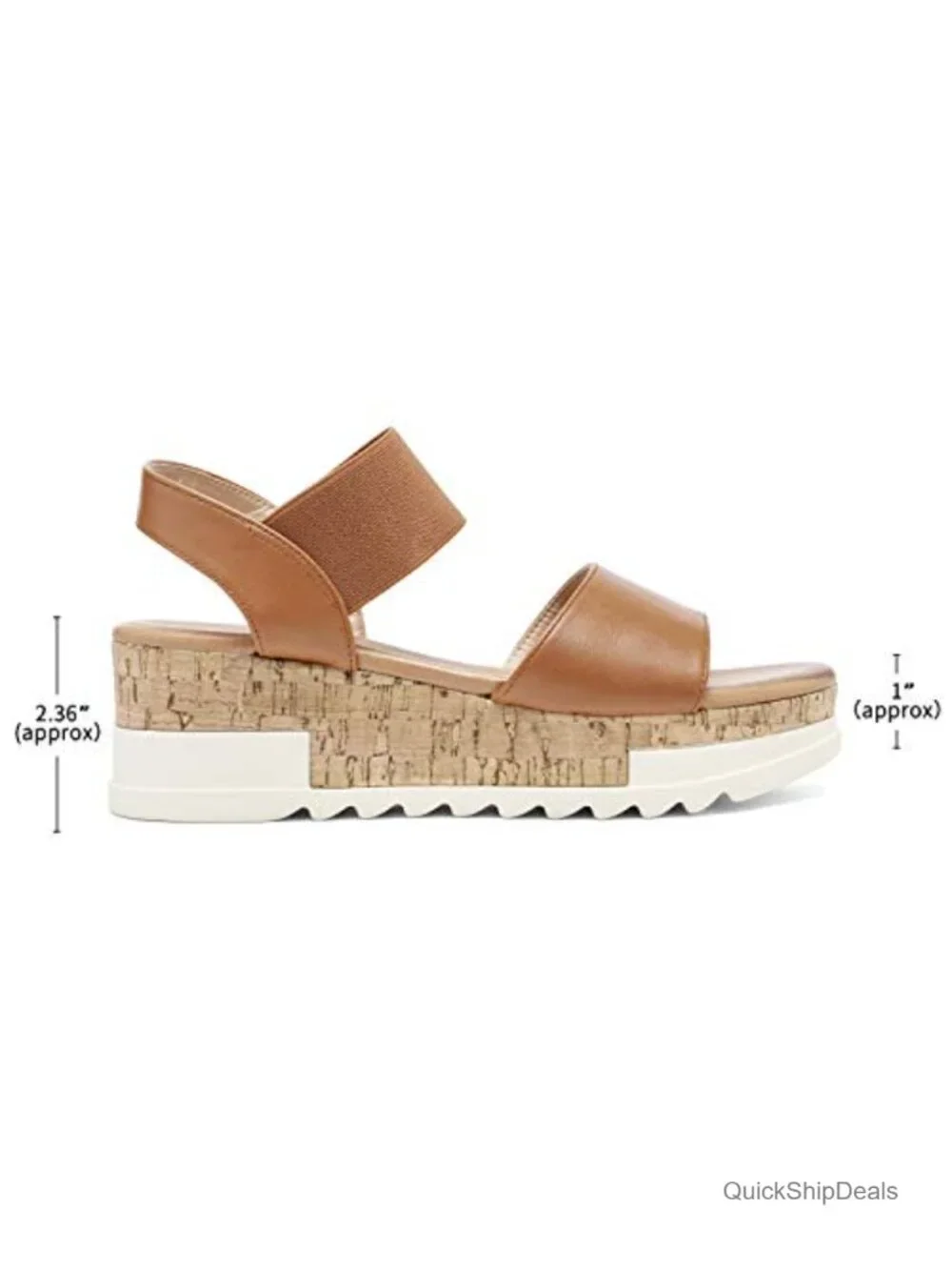 Faux Leather Wedge Platform Sandals Elastic Straps Cushioned Footbed